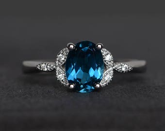 London blue topaz ring anniversary ring sterling silver ring oval cut gems blue gemstone