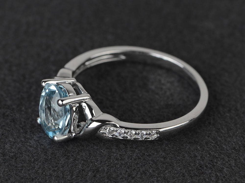 Oval Aquamarine Engagement Ring Blue Gemstone Ring Oval Ring - Etsy