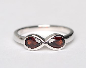 simple infinity ringnatural red garnet ring January birthstone ring pear cut red bow-knot ring promising ring