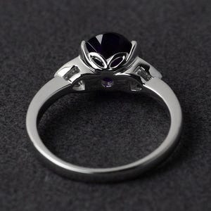 silver amethyst ring oval cut bezel setting wedding engagement rings purple gemstone rings February birthstone image 3