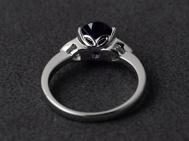silver amethyst ring oval cut bezel setting wedding engagement rings purple gemstone rings February birthstone image 3