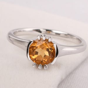 solitaire citrine ring sterling silver round cut 7 mm engagement ring November birthstone ring