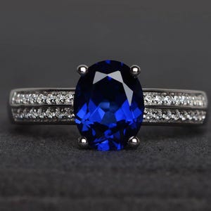 blue sapphire ring engagement ring oval cut gemstone September birthstone sterling silver ring