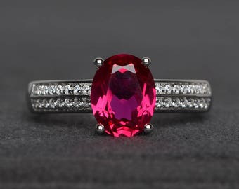 anello di promessa anello con rubino pietra preziosa rossa taglio ovale Anello in argento sterling con pietra portafortuna di luglio