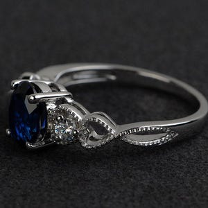 blue sapphire rings women engagement ring gemstone rings oval cut sterling silver 925 September birthstone ring image 2