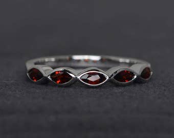 wedding bands garnet ring engagement ring marquise cut gemstone ring sterling silver ring