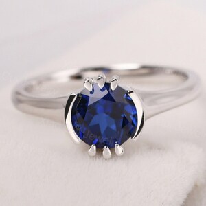 solitaire sapphire ring unique round shaped 1.66 carat promise ring silver September birthstone