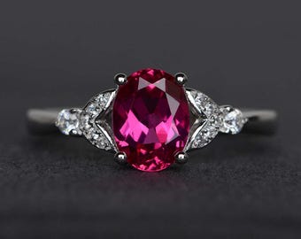 ruby ring oval cut red ruby engagement ring gemstone ring sterling silver ring promise ring sapphire July birthstone ring