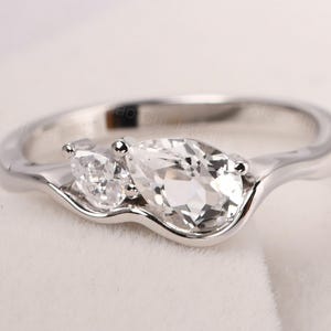 custom 2 stones mothers ring teardrop white topaz engagement ring November birthstone ring