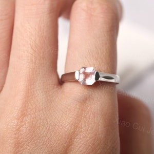 delicate rose quartz ring sterling silver asscher cut 6 mm pink quartz promise ring image 5