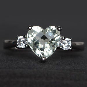 natural green amethyst ring engagement ring heart cut gemstone green gemstone