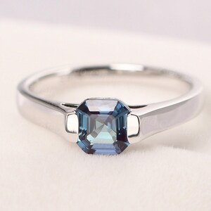 minimalist alexandrite ring sterling silver asscher cut June birthstone ring engagement ring