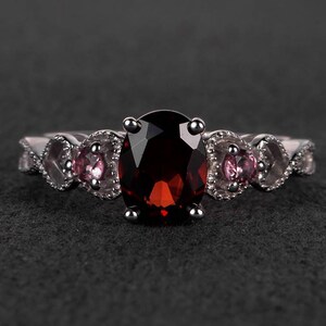 unique garnet wedding ring oval cut red gemstone solid silver ring January birthstone
