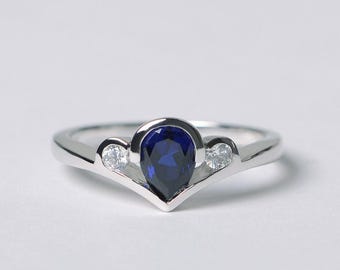 Labradorit Saphir Verlobungsring Sterling Silber Ring Birnchenschliff blauer Edelstein Ring