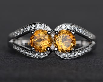 round shaped double birthstones ring sterling silver citrine promise ring gifts for Mom