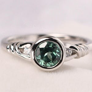 unique green sapphire twist rope bridal ring round cut sterling silver vintage engagement ring