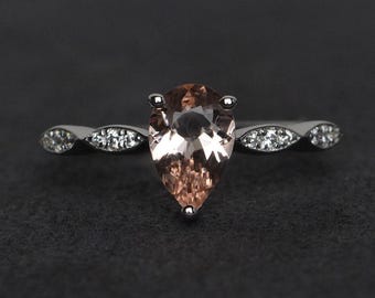 morganite ring morganite engagement ring pear cut pink morganite gemstone rings silver