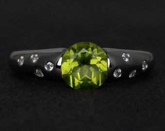 natural peridot ring round cut green peridot engagement ring promise ring