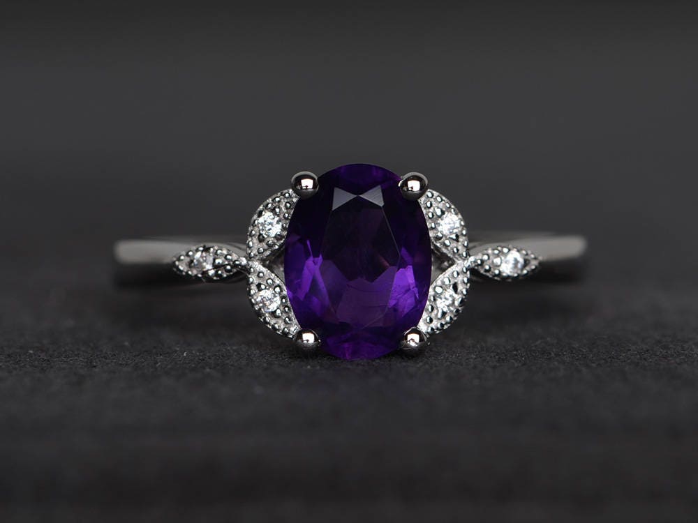 Natural amethyst ring promise ring February birthstone Etsy