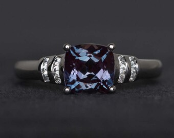 alexandrite ring cushion cut engagement ring gemstone ring sterling silver ring