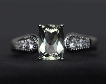 natural green amethyst ring natural green gemstone ring engagement ring silver promise ring
