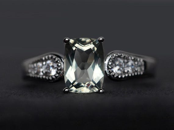natural green amethyst ring natural green gemstone ring engagement ring silver promise ring