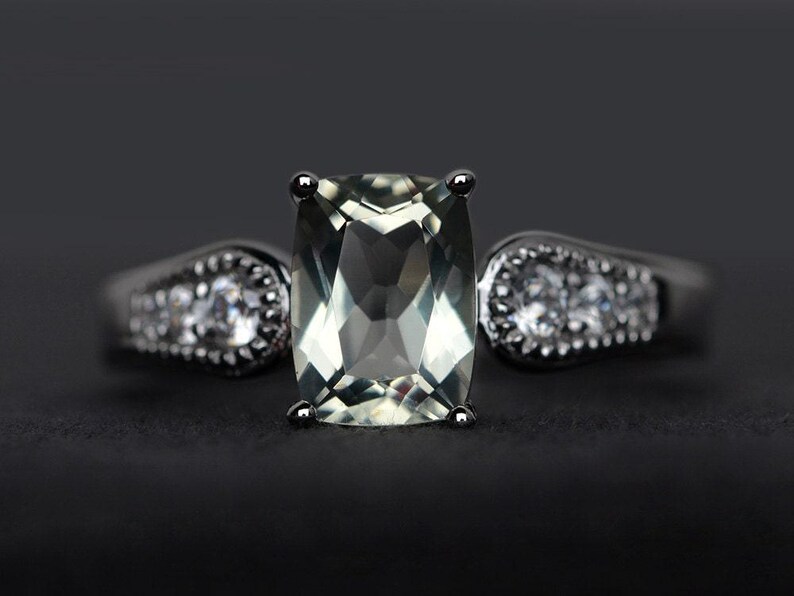 natural green amethyst ring natural green gemstone ring engagement ring silver promise ring image 1