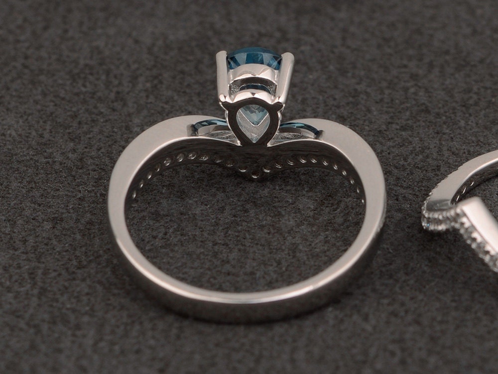 Luckyshine London Blue Topaz Silver Plated Ring – Lab-Created Flower Ring – Women's – Sizes 6-10