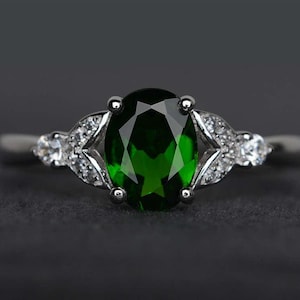 chrome diopside ring oval cut engagement ring chrome diopside jewelry green ring gemstone ring sterling silver ring