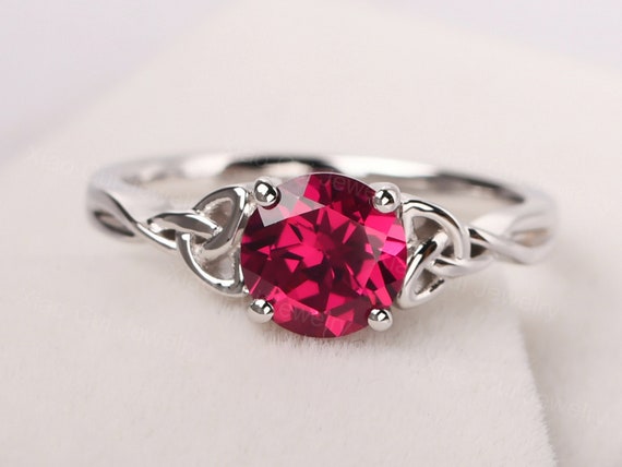 Women's Celtic Weave Simulated Ruby Ring - .925 Sterling Silver, Size 6, Sterling Silver Band