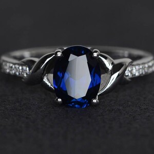 blue sapphire ring oval shaped engagement ring blue gemstone ring sterling silver ring