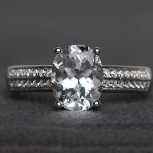 natural white topaz ring engagement oval cut gemstone sterling silver ring