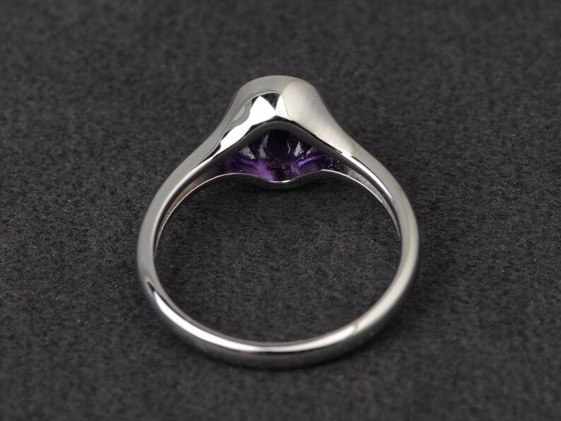 purple amethyst ring February birthstone ring oval cocktail ring vintage silver ring