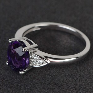 purple amethyst ring gemstone ring oval cut amethyst engagement ring sterling silver February birthstone ring image 2
