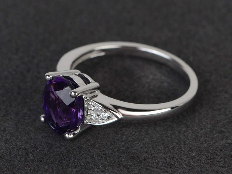 purple amethyst ring gemstone ring oval cut amethyst engagement ring sterling silver February birthstone ring image 2