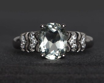 wedding ring natural green amethyst ring oval cut green gemstone sterling silver ring prong setting