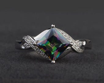 echte Mystik Topas Ring Regenbogentopas Ring Princess Cut Silberring Unikatring Verlobungsringe