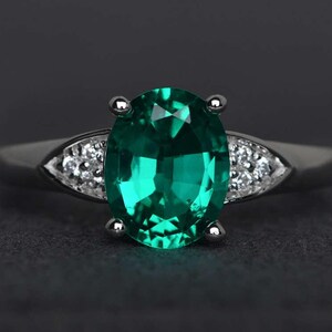 oval cut emerald engagement ring green gemstone ring sterling silver May birthstone ring promise ring