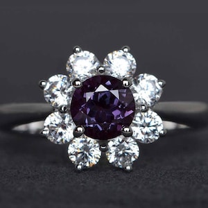 alexandrite ring round cut color engagement ring gemstone ring sterling silver ring promise ring