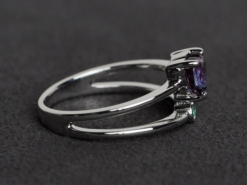 alexandrite ring heart cut engagement ring double band silver ring color change gemstone ring June birthstone ring