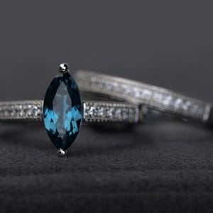 London blue topaz ring marquise cut blue gemstone rings set silver wedding rings women bridal sets