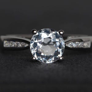 natural white topaz ring round cut gemstone ring sterling silver ring