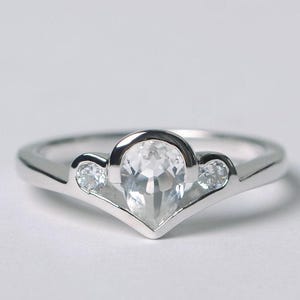 white topaz ring pear cut sterling silver ring white gemstone ring