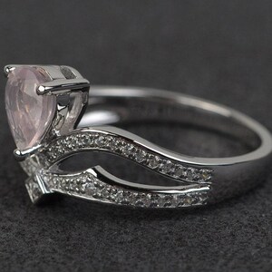 pink quartz ring crown ring pink gemstone ring engagement ring silver pear cut image 2