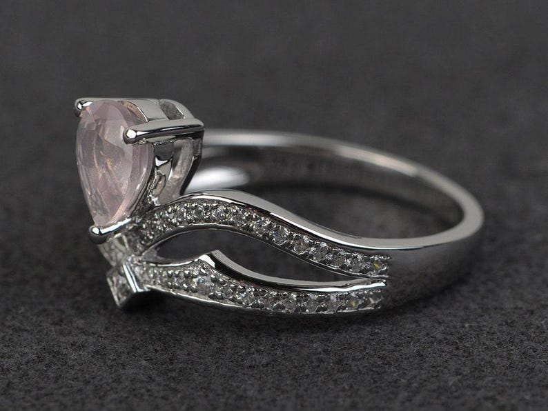 pink quartz ring crown ring pink gemstone ring engagement ring silver pear cut image 2