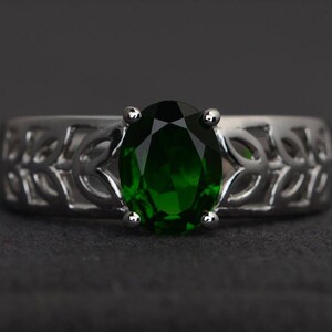 natural chrome diopside wedding ring oval cut green gemstone sterling silver ring solitaire ring