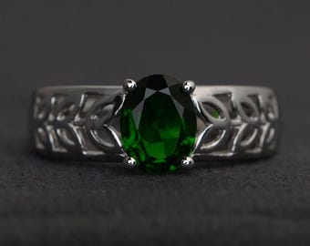 natürliche chromdiopsid ehering oval schliff grün edelstein sterling silber ring solitär ring