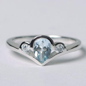 pear cut natural aquamarine ring sterling silve engagement ring