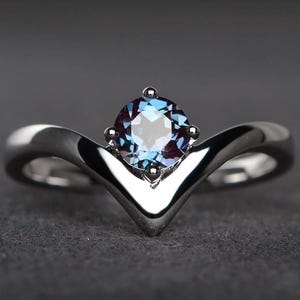 alexandrite ring promise ring round cut gemstone June birthstone sterling silver ring solitaire ring