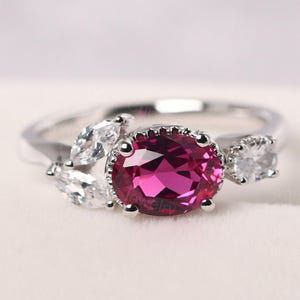 oval shaped 1.75 carat ruby ring sterling silver branch promise ring July birthstone Ring